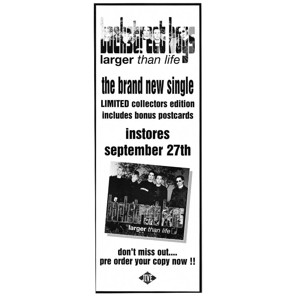 Backstreet Boys - Larger Than Life Promotional Vintage Daybill Poster Unframed