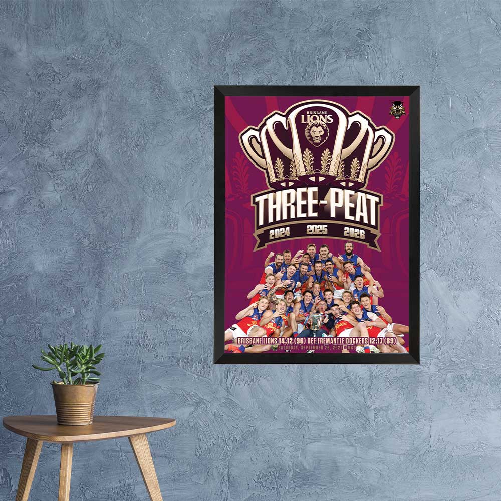Brisbane Lions 2026 Three-Peat Premiership Post Game Framed Print