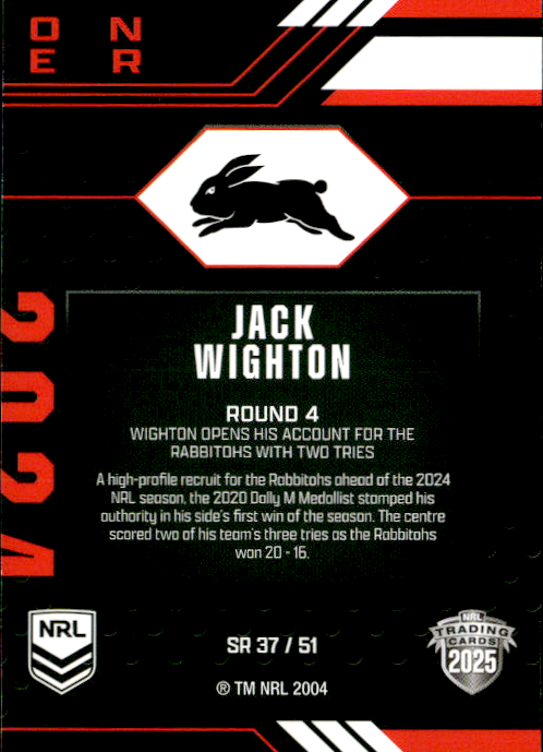 Jack Wighton Rabbitohs Season To Remember 2025 NRL Traders Trading Card SR 37/51