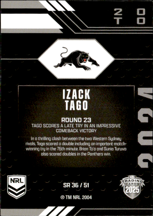Izack Tago Panthers Season To Remember 2025 NRL Traders Trading Card SR 36/51