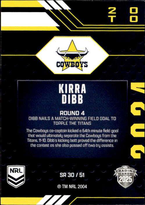 Kirra Dibb Cowboys Season To Remember 2025 NRL Traders Trading Card SR 30/51