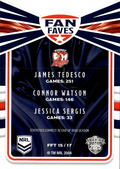 Roosters Fan Faves Teams 2025 NRL Traders Trading Card FFT 15/17