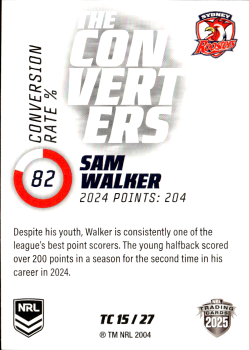 Sam Walker Roosters The Converters 2025 NRL Traders Trading Card TC 15/27