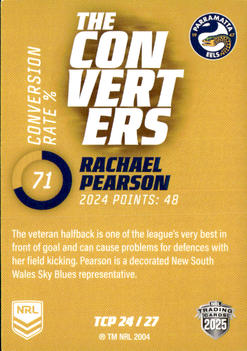 Rachael Pearson Eels The Converters Gold 2025 NRL Traders Trading Card TCP 24/27