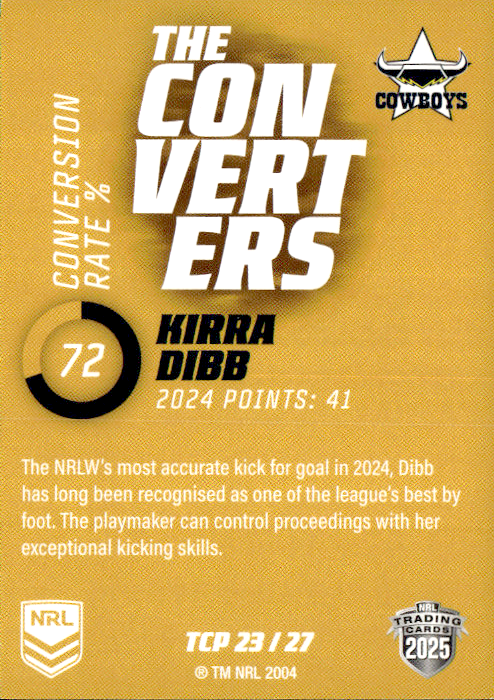 Kirra Dibb Cowboys The Converters Gold 2025 NRL Traders Trading Card TCP 23/27