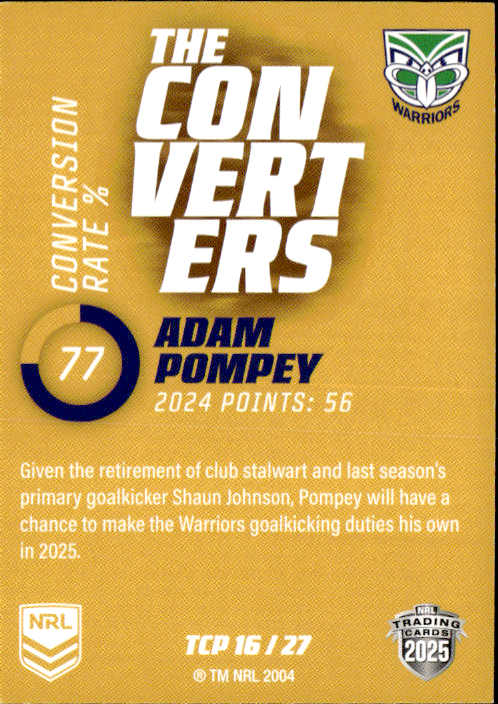 Adam Pompey Warriors The Converters Gold 2025 NRL Traders Trading Card TCP 16/27