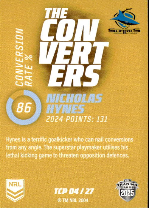 Nicholas Hynes Sharks The Converters Gold 2025 NRL Traders Trading Card TCP 04/27