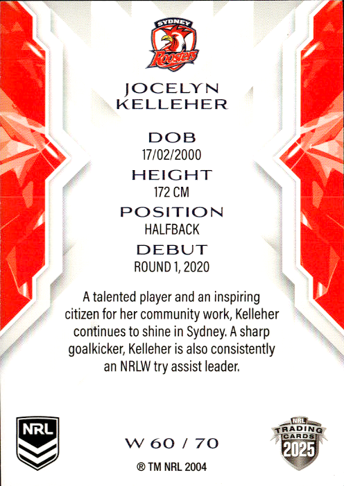 Jocelyn Kelleher Roosters NRL Women 2025 NRL Traders Trading Card W 60/70