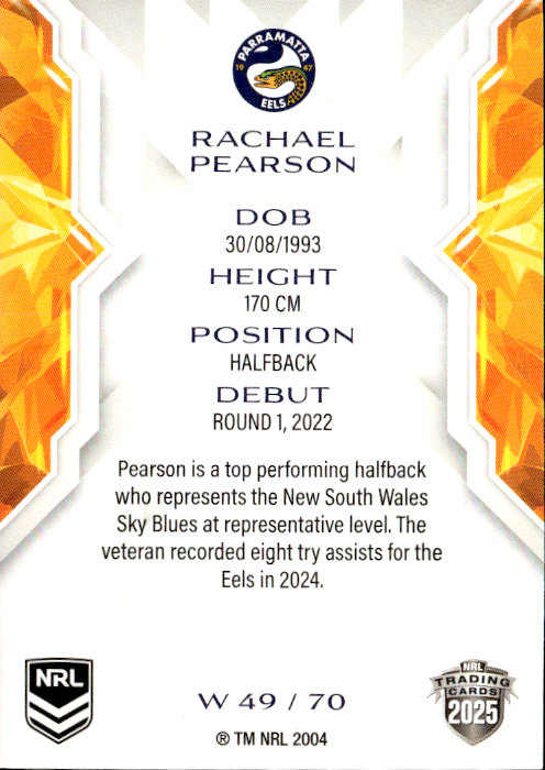 Rachael Pearson Eels NRL Women 2025 NRL Traders Trading Card W 49/70