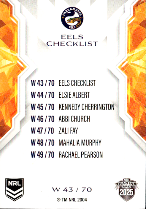 Eels Checklist NRL Women 2025 NRL Traders Trading Card W 43/70