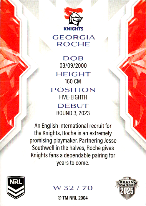 Georgia Roche Knights NRL Women 2025 NRL Traders Trading Card W 32/70