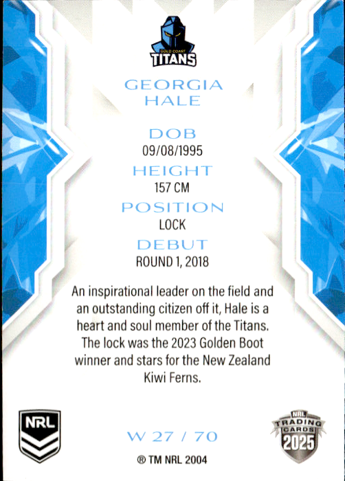 Georgia Hale Titans NRL Women 2025 NRL Traders Trading Card W 27/70