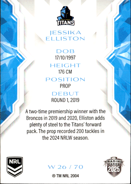 Jessika Elliston Titans NRL Women 2025 NRL Traders Trading Card W 26/70