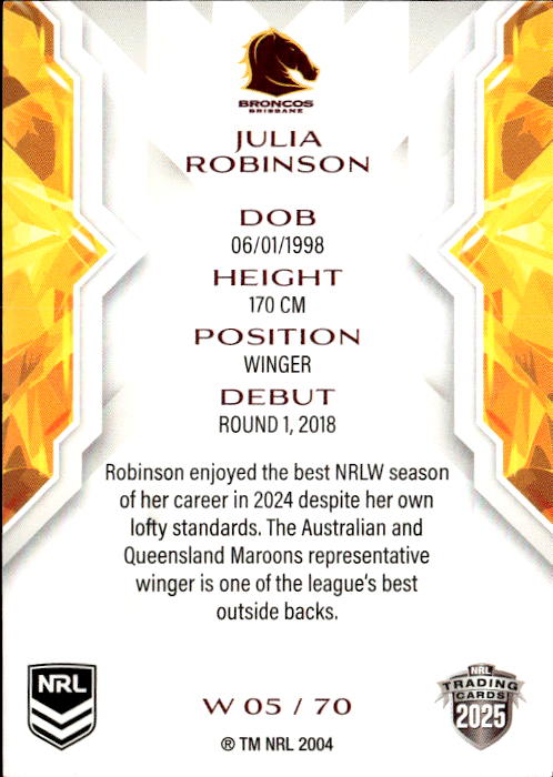 Julia Robinson Broncos NRL Women 2025 NRL Traders Trading Card W 05/70
