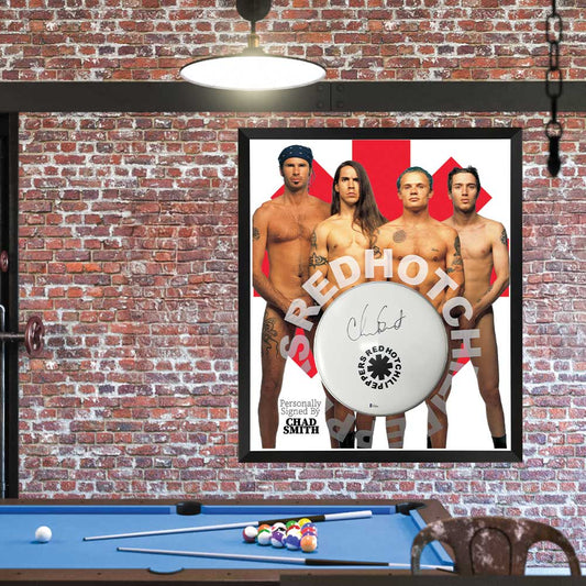 Chad Smith Signed Red Hot Chili Peppers Drum Skin Framed