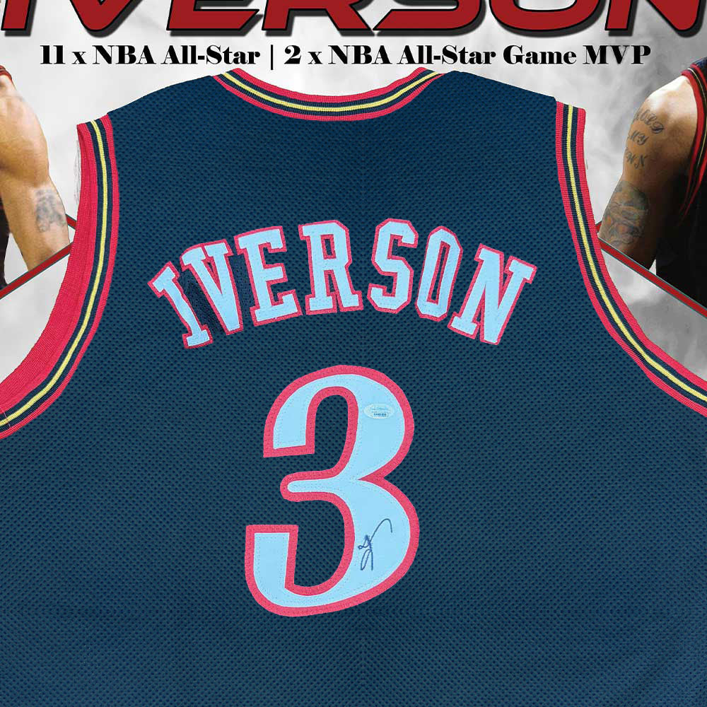 76ers Allen Iverson Signed Black Jersey 3rd Party Certified Framed