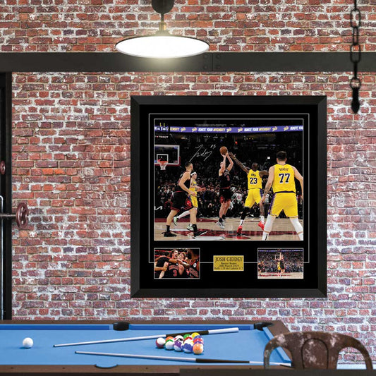 Josh Giddey Signed 16×20 Photo Framed – Buzzer-Beater Three-Pointer (Exclusive In-Store Signing 2025)