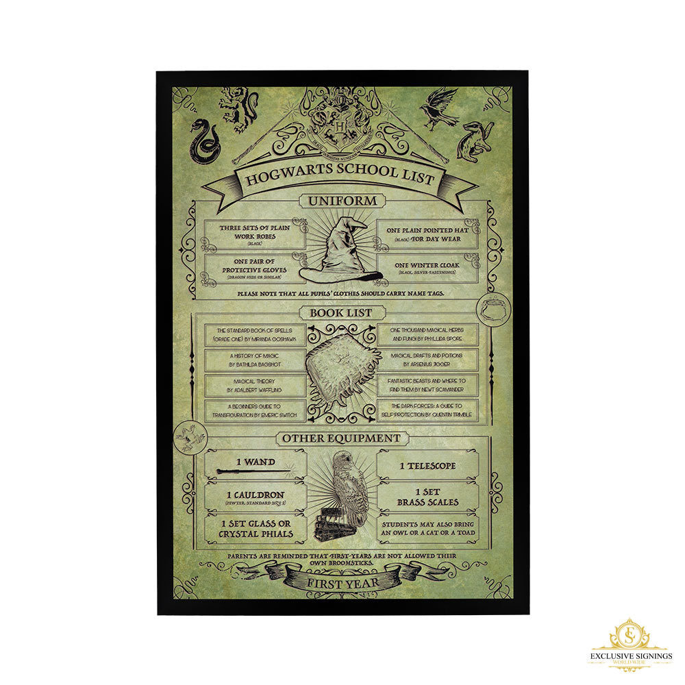 Harry Potter - Hogwarts School List Poster Framed