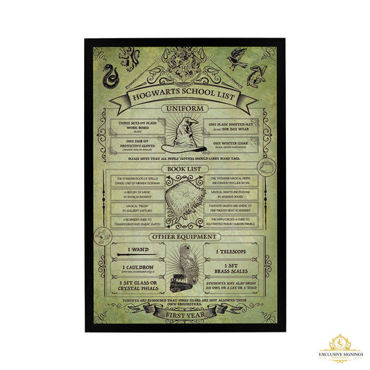 Harry Potter - Hogwarts School List Poster Framed