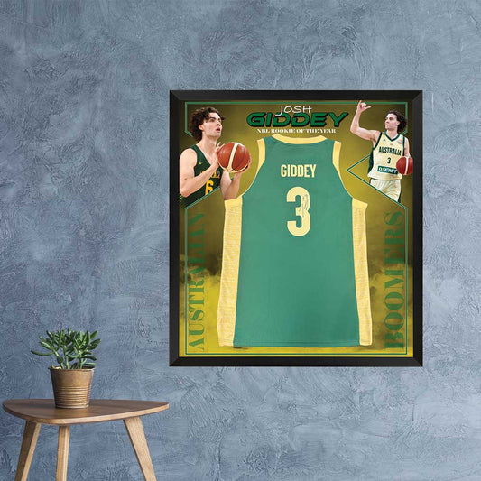 Basketball – Josh Giddey Signed & Framed Boomers Jersey