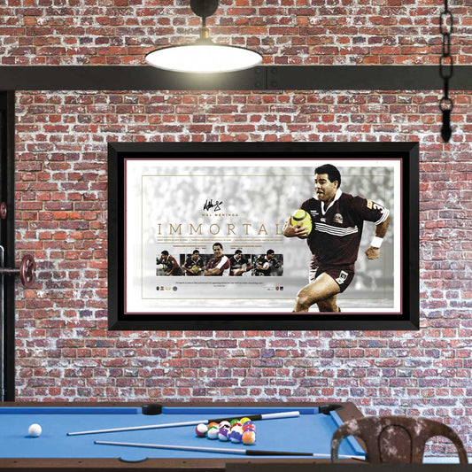 Queensland Maroons State Of Origin Mal Meninga Signed Immortal Print Framed