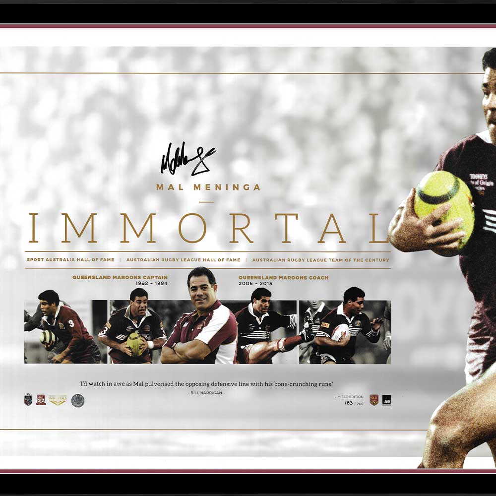 Queensland Maroons State Of Origin Mal Meninga Signed Immortal Print Framed