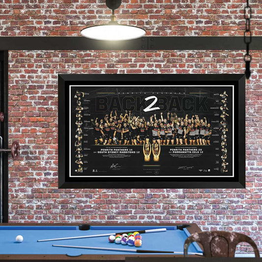 Penrith Panthers Back 2 Back Dual Signed Print Framed