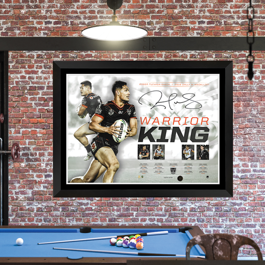 New Zealand Warriors Roger Tuivasa Shek Signed Dally M Print Frame