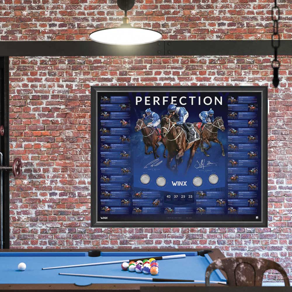 Winx 4 x Cox Plate Dual Signed Print With Mini Replica Plates Framed