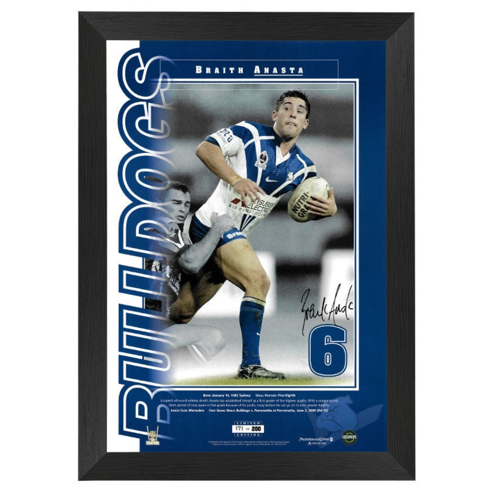 Canterbury Bulldogs Braith Anasta Numbers Up Signed Print Framed
