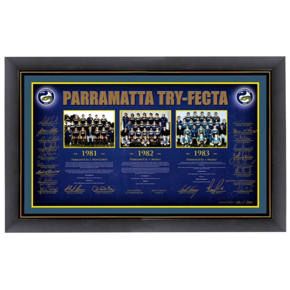 Parramatta Eels Try-Fecta Signed Team Print Framed