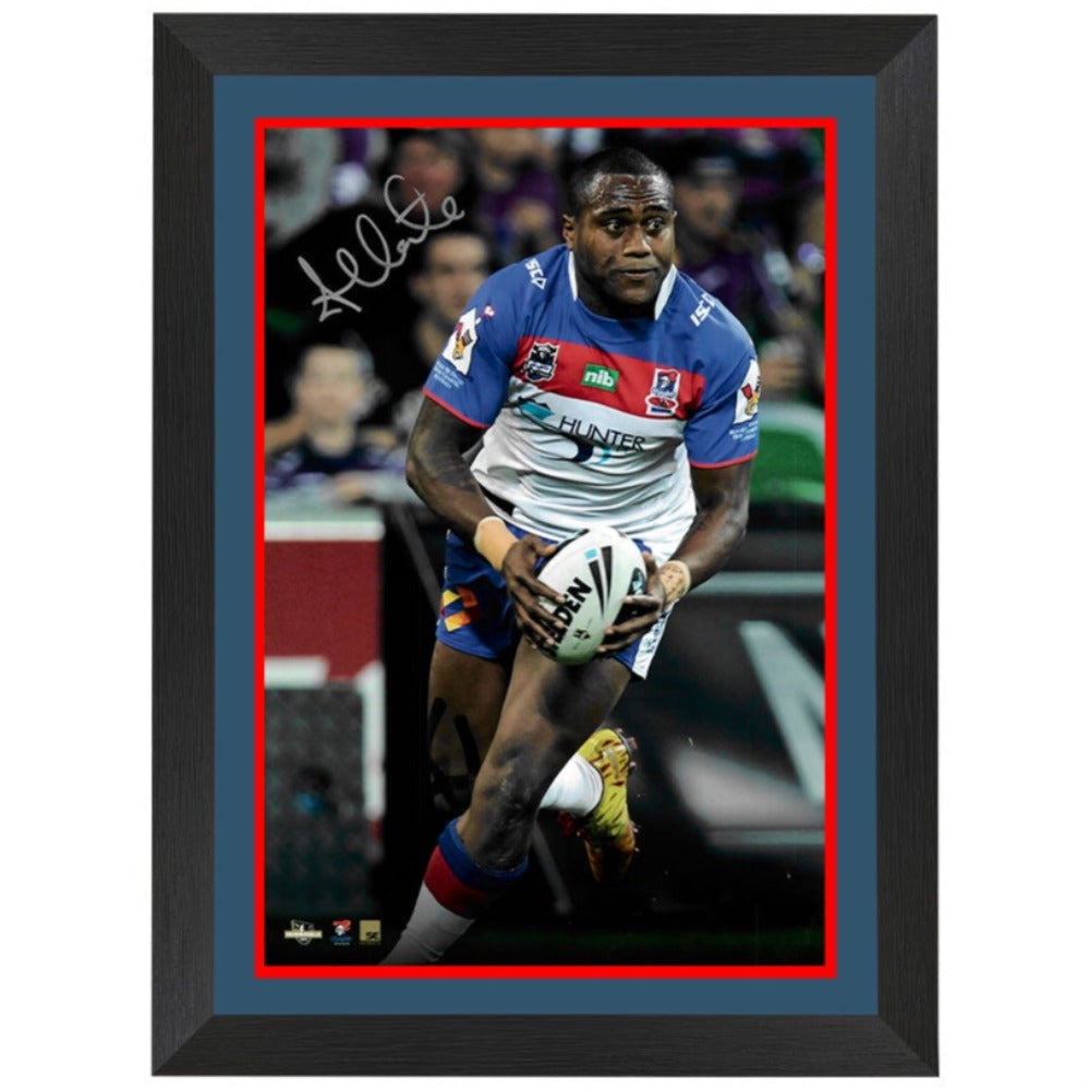 Newcastle Knights Akuila Uate Signed Star Shots Framed