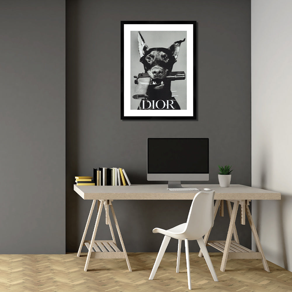 Dior Doberman Print White Framed