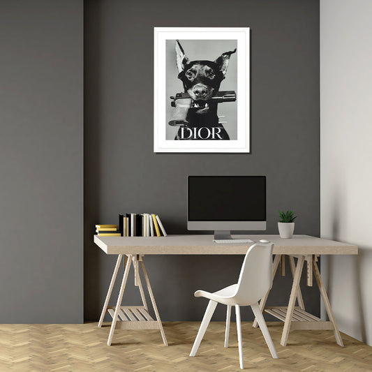 Dior Doberman Print White Framed