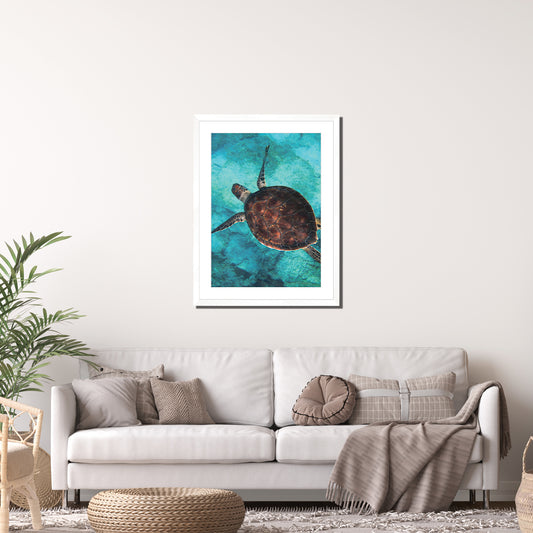 Sea Turtle Print White Framed