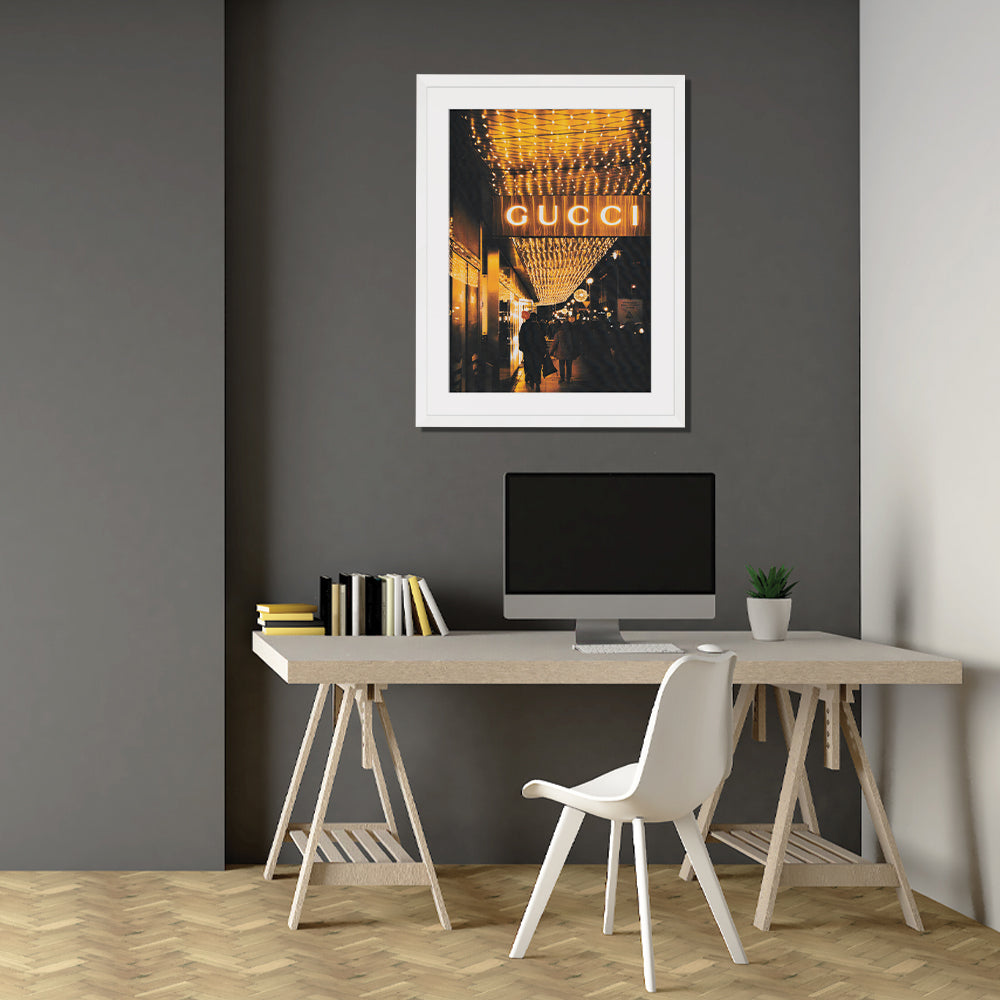 Gucci At Night Art Print Black Framed