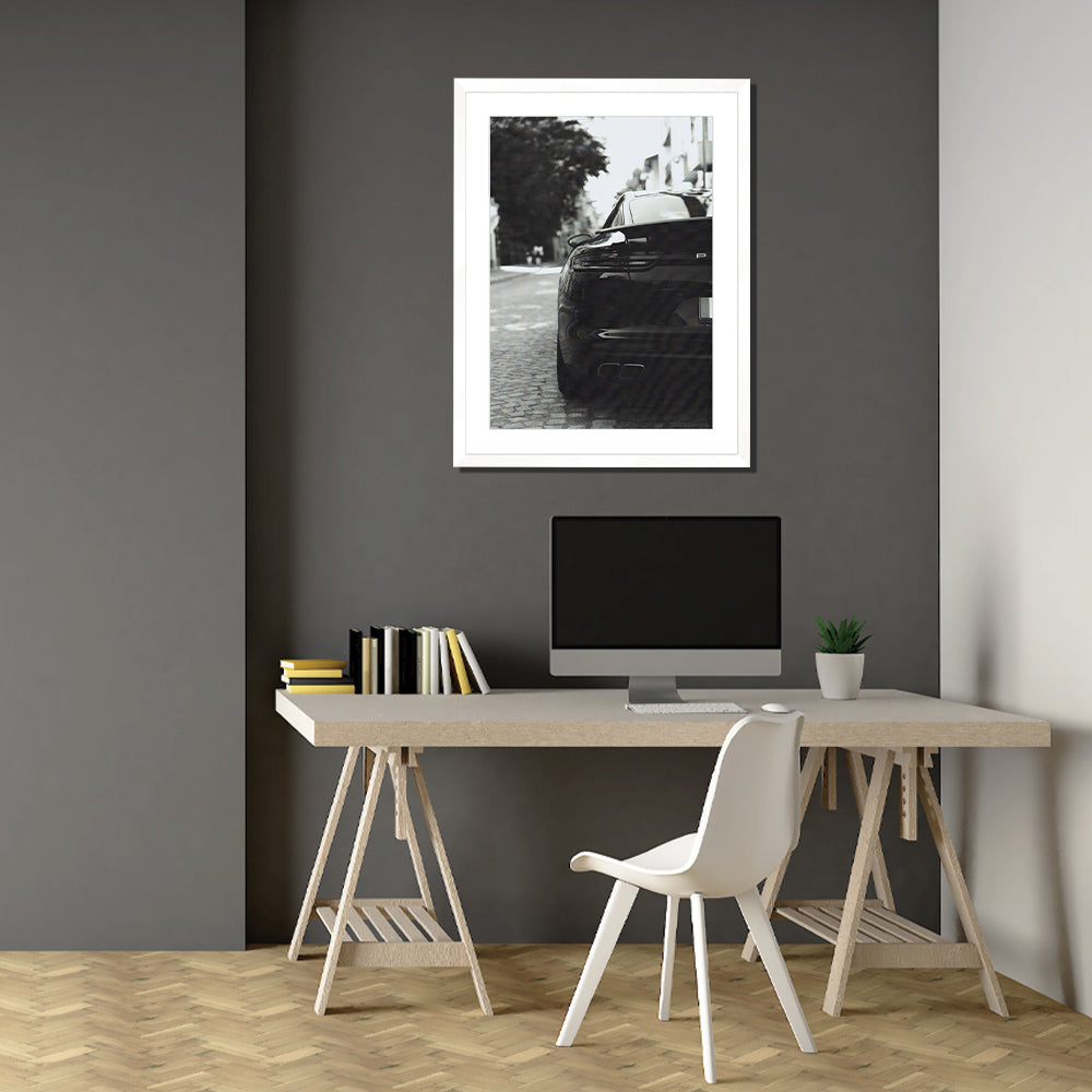 Mono Porsche Print Black Framed