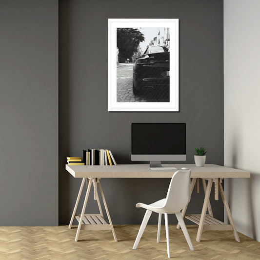 Mono Porsche Print White Framed