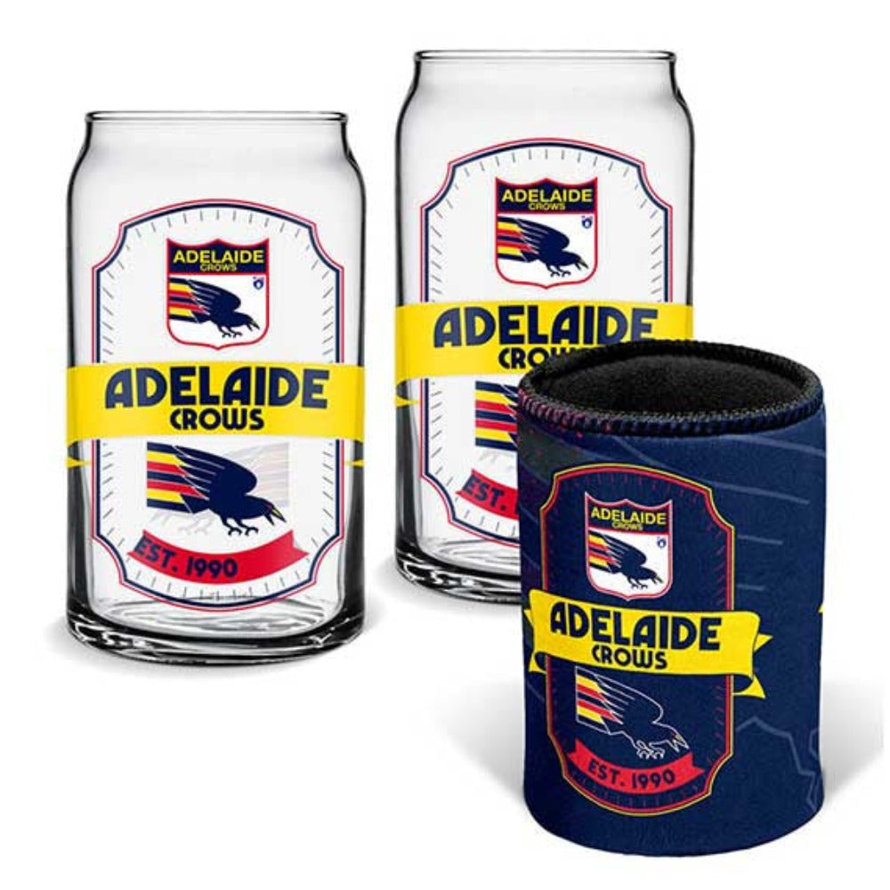Adelaide Crows Set of 2 Can Shape Glasses & Can Cooler Set