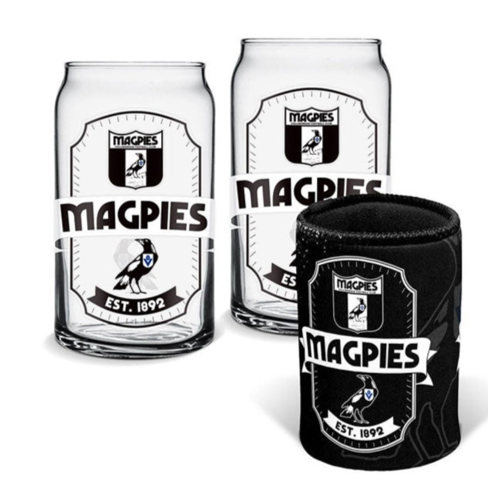 Collingwood Magpies Set of 2 Can Shape Glasses & Can Cooler Set
