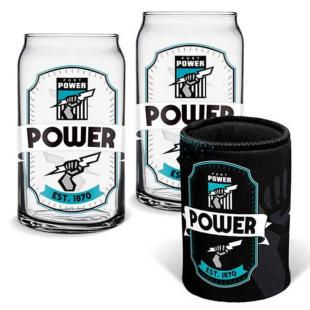 Port Adelaide Set of 2 Can Shape Glasses & Can Cooler Set