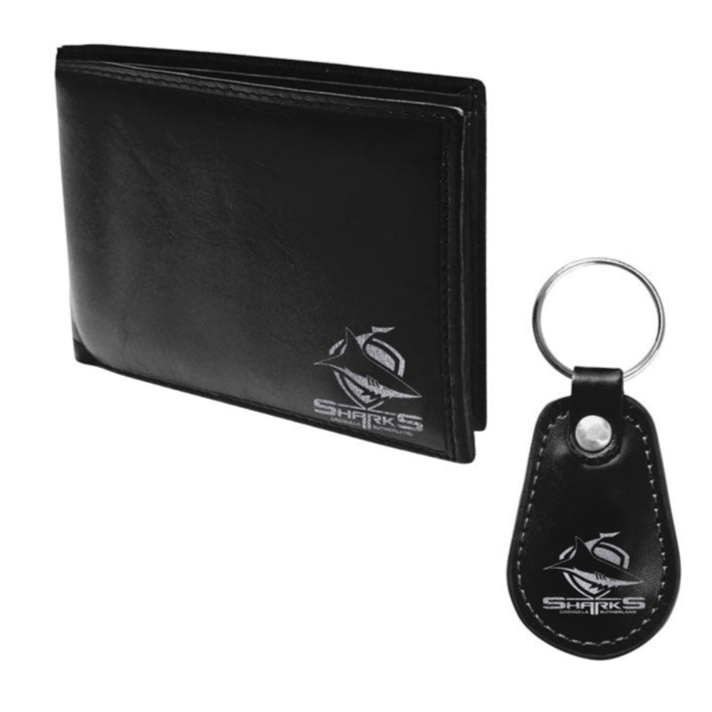 Cronulla Sharks PU Leather Wallet & Keyring Set