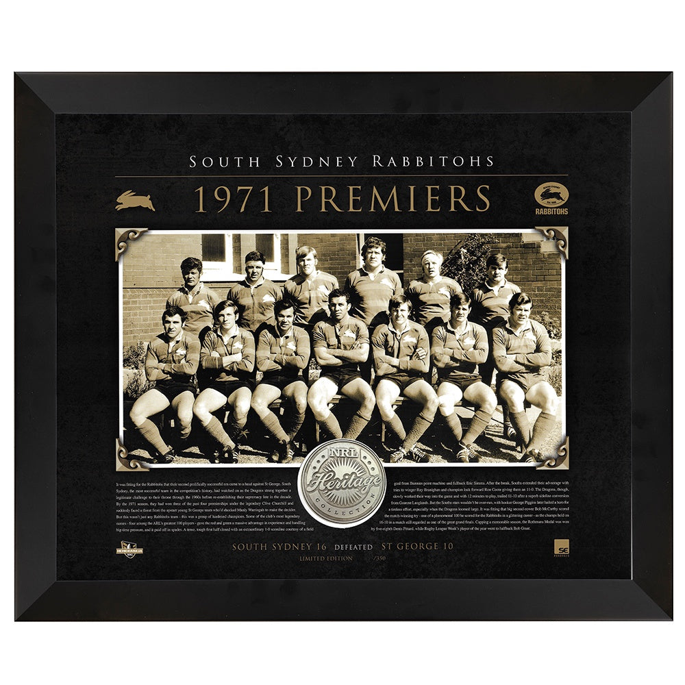 South Sydney Rabbitohs 1971 Premiers Heritage Medallion Print Framed