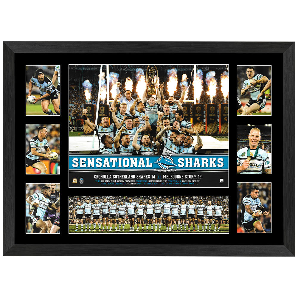 Cronulla Sharks 2016 NRL Premiership Sensational Sharks Tribute Framed