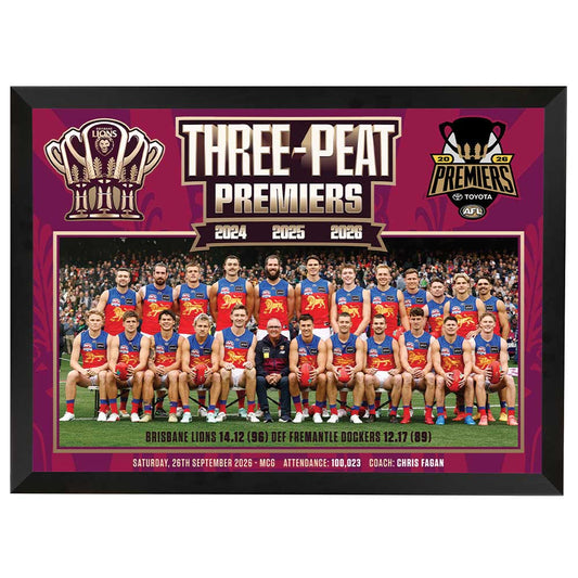 Brisbane Lions 2026 Three-Peat Premiership Pre Game Framed Print