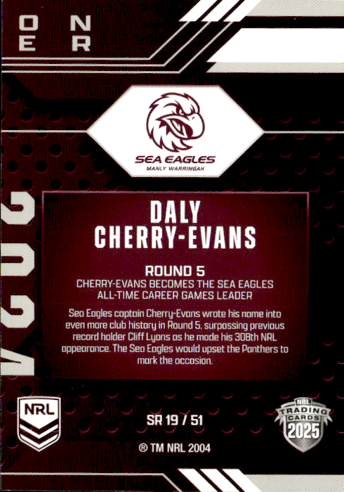 Daly Cherry-Evans Sea Eagles Season To Remember 2025 NRL Traders Trading Card SR 19/51