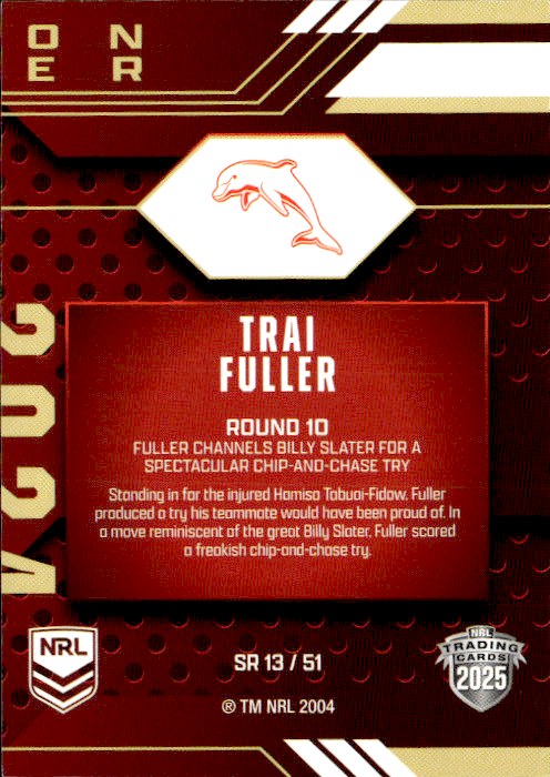 Trai Fuller Dolphins Season To Remember 2025 NRL Traders Trading Card SR 13/51