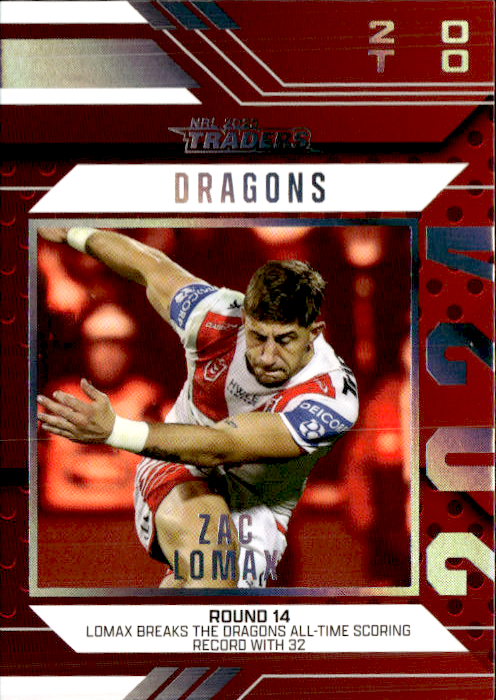 Zac Lomax Dragons Season To Remember 2025 NRL Traders Trading Card SR 40/51