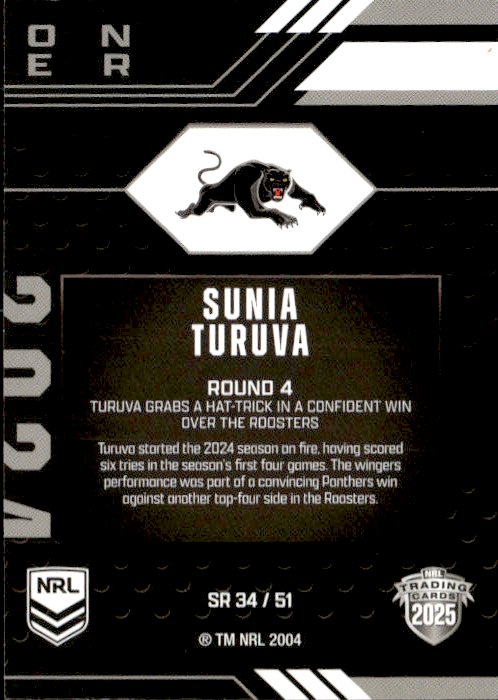 Sunia Turuva Panthers Season To Remember 2025 NRL Traders Trading Card SR 34/51