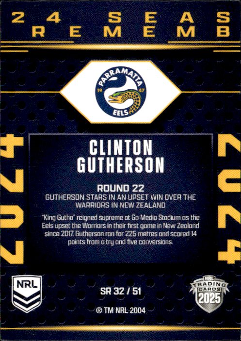 Clinton Gutherson Eels Season To Remember 2025 NRL Traders Trading Card SR 32/51